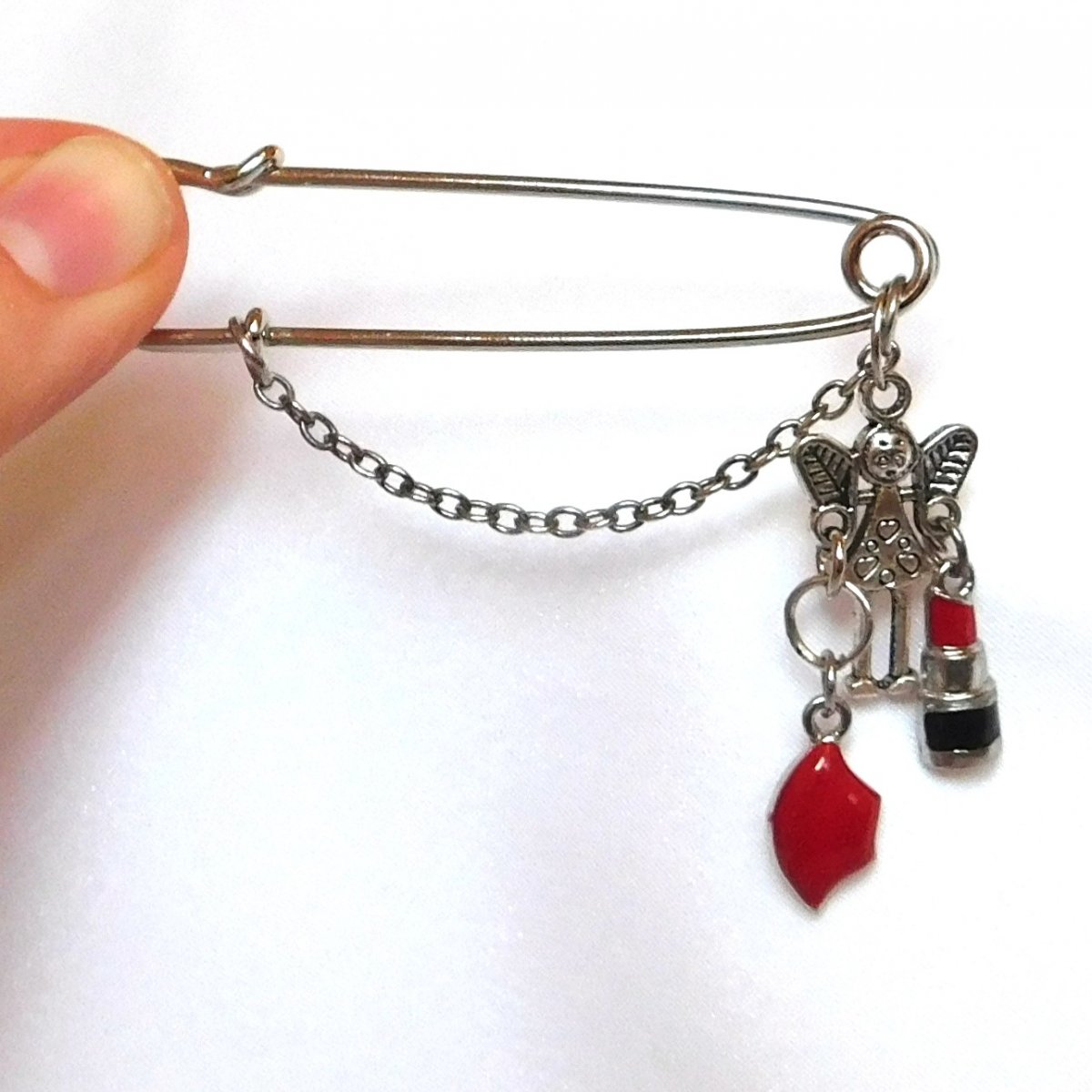 Ozdobný spínací špendlík, andělka strážná pro dámu