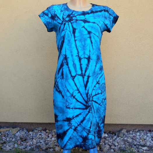 Tyrkysovo-černé dámské batikované šaty S - XXL 14844022
