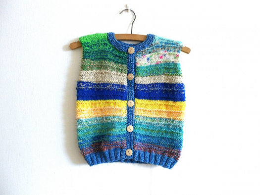 Ručně pletená vestička s merinem vel. 104-110