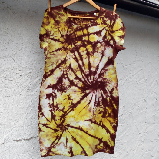 Bílo-zeleno-hnědé dámské batikované šaty S - XXL 14939034