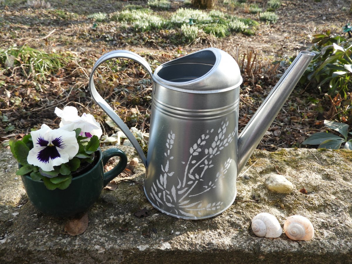 Plechová konvička -  Trs levandule