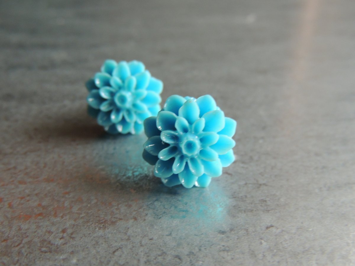 Modrá chryzantéma, náušnice