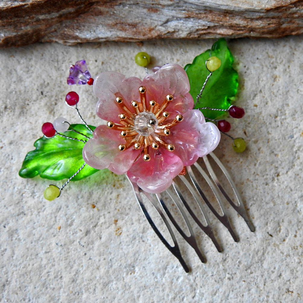 Hřebínek do účesu růžový