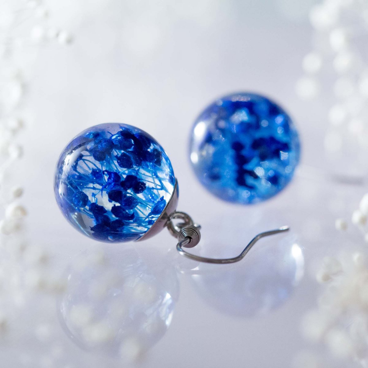 Modré náušnice s pravými květy