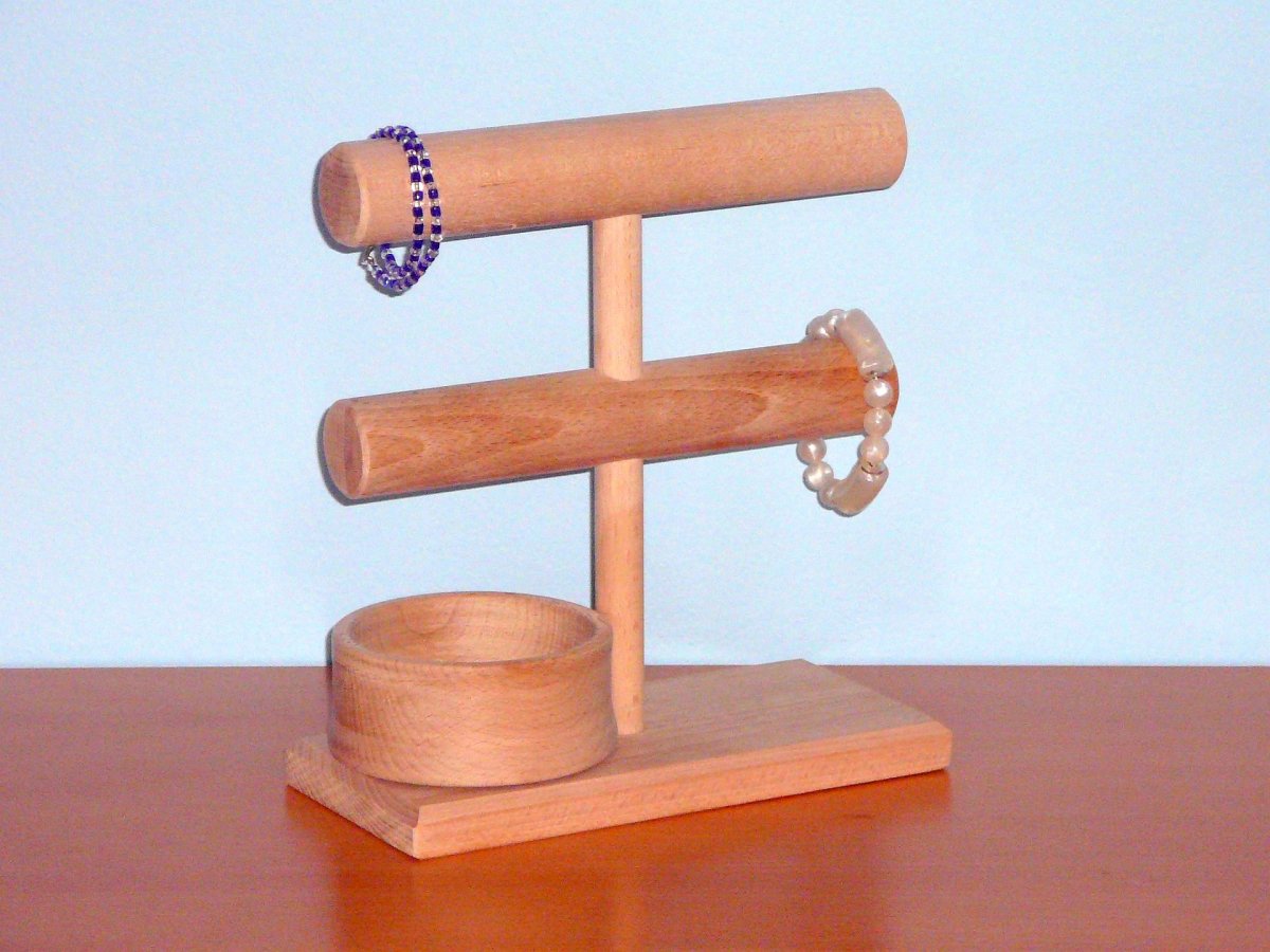 Dvoupatrový  stojan + 1 miska - buk