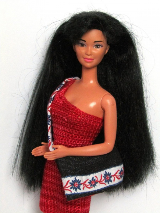 Džínová kabelka pro barbie s květovanou stuhou