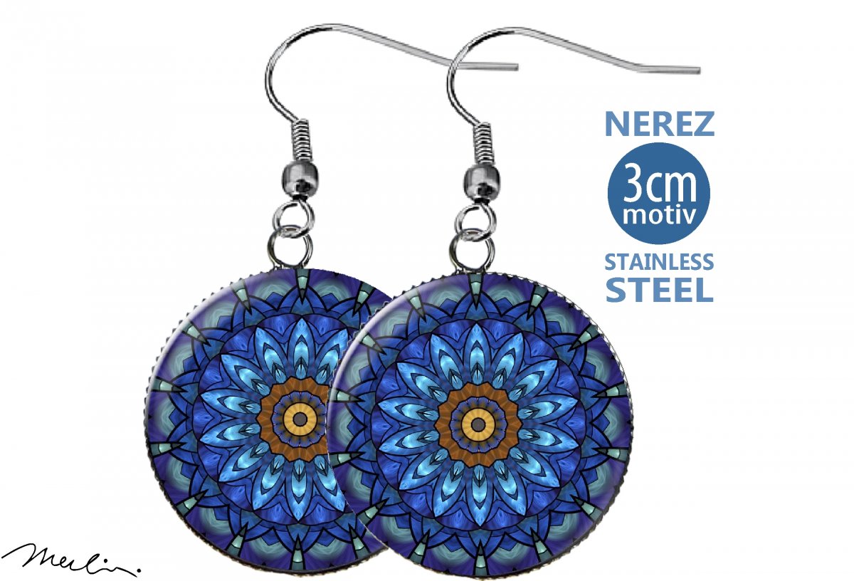 Květ v modré - antialergické náušnice nerezová ocel