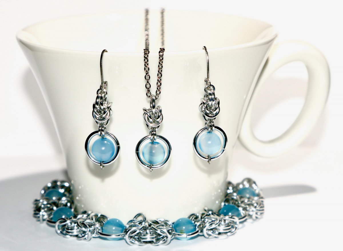 Stříbrná sada s mořským achátem