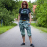 Kalhoty baggy 3/4 zelená batika lentilky