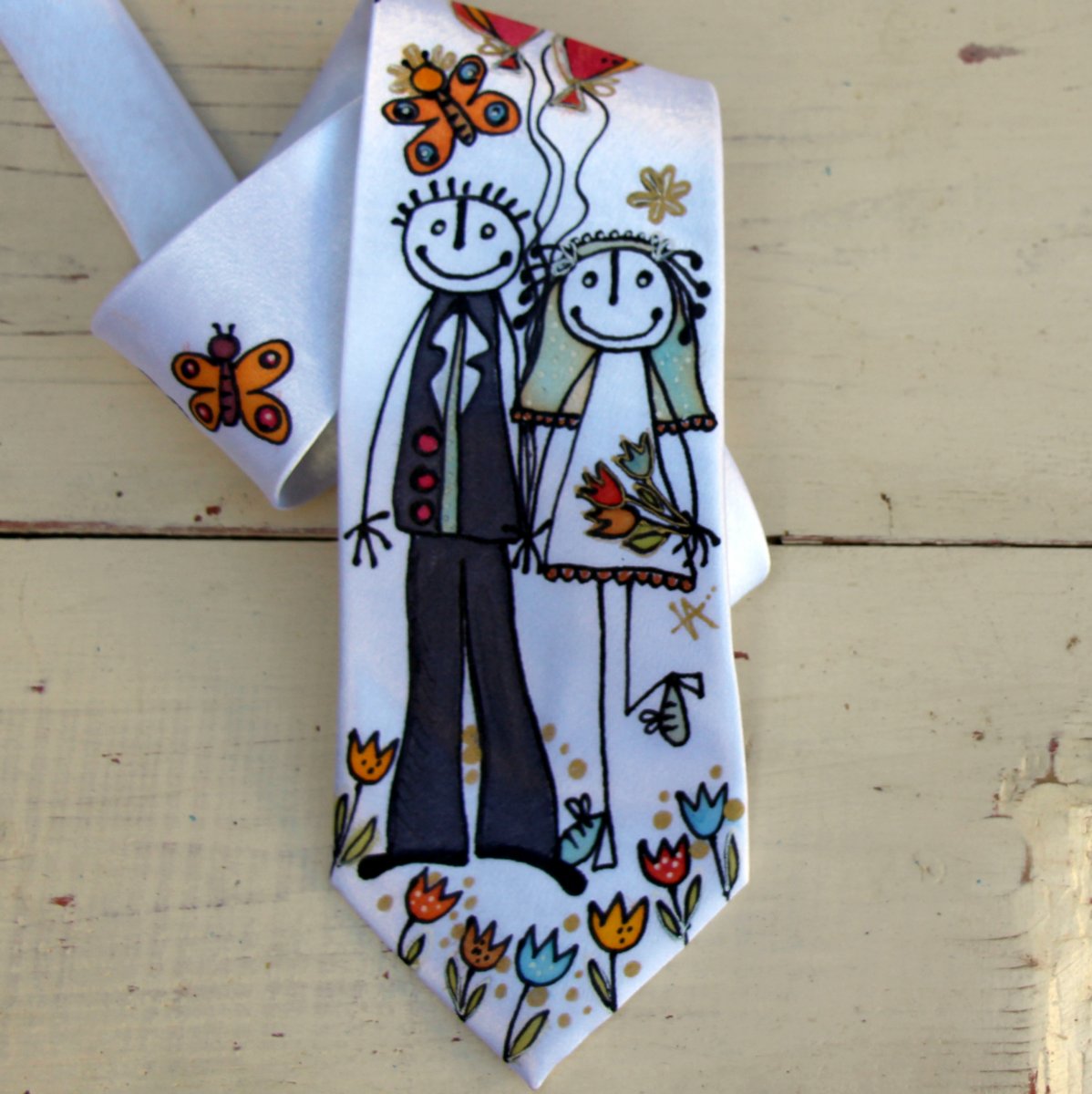 Luxusní malovaná kravata (nejen) svatební na obj.