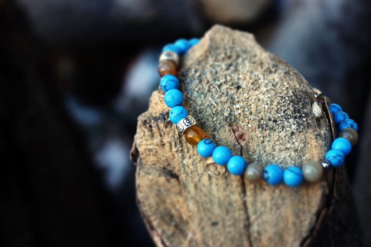 Náramek - Tyrkenit / žlutý achát