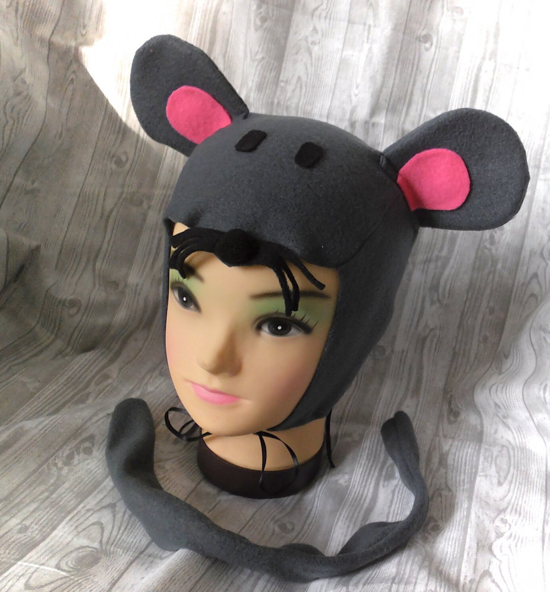 maska myška čepec+ocásek tm. .šedá