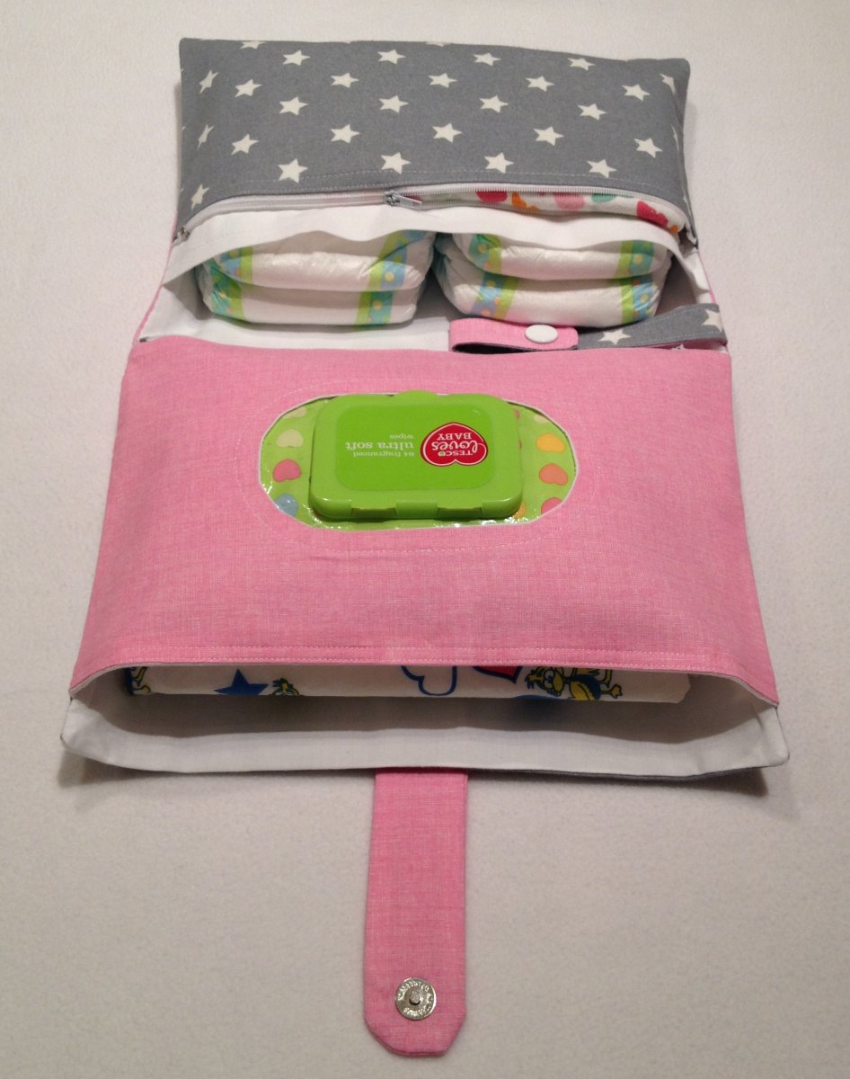 Plenkovník 4 v 1 - hvězdy na šedé a růžová, 4 kapsy