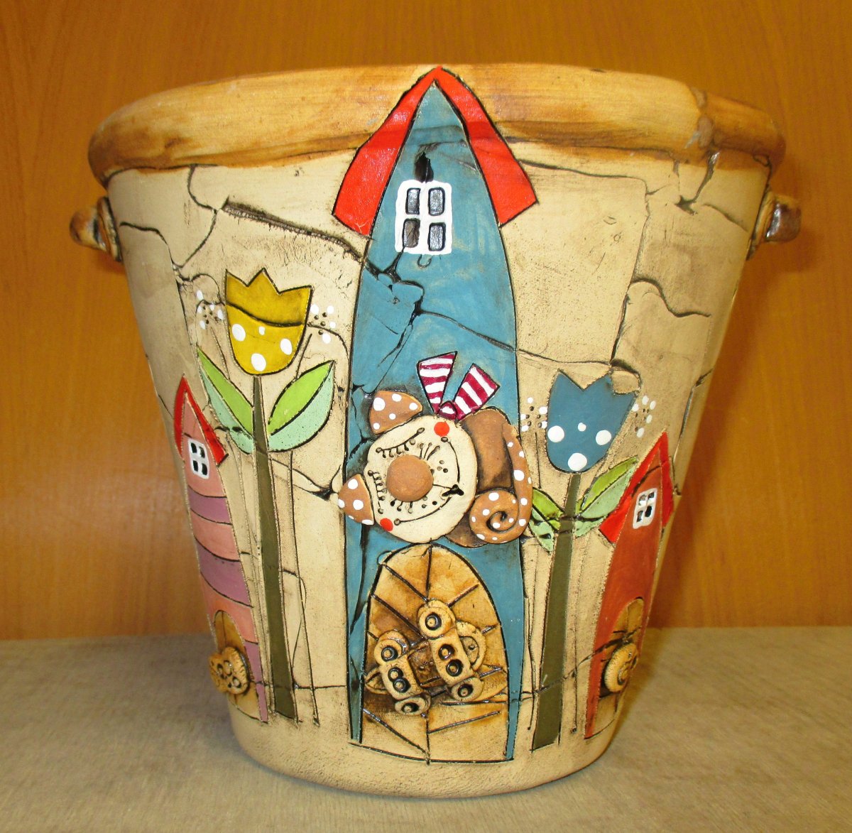 Obal na květináč - Domečky