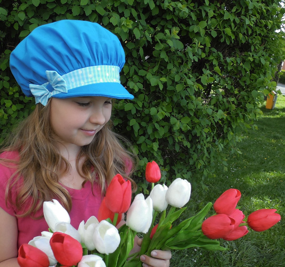 čepice bekovka kšiltovka modrá+puntíkatá mašlička