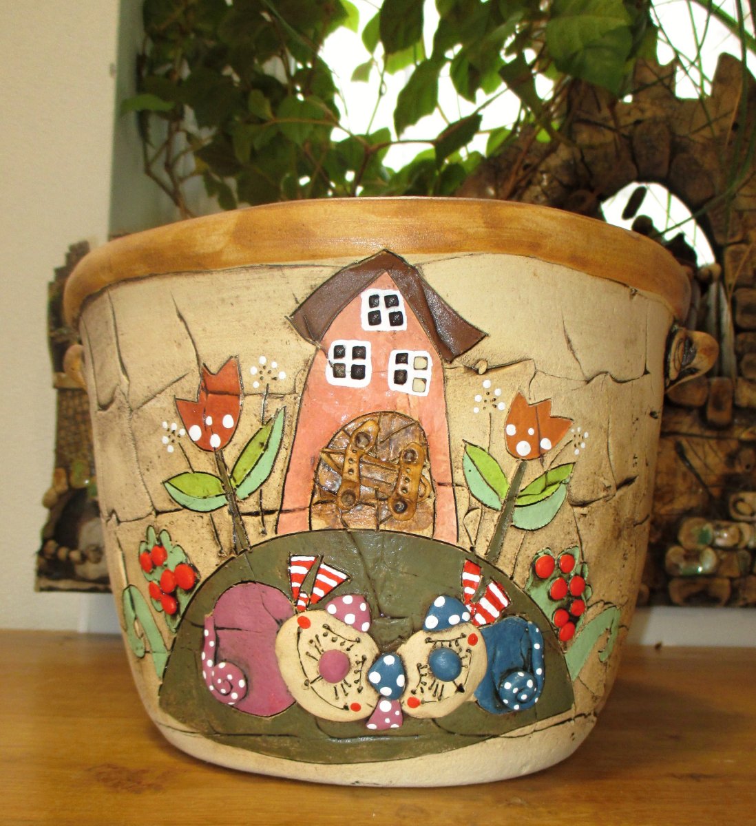 Obal na květináč - Domeček + kočky