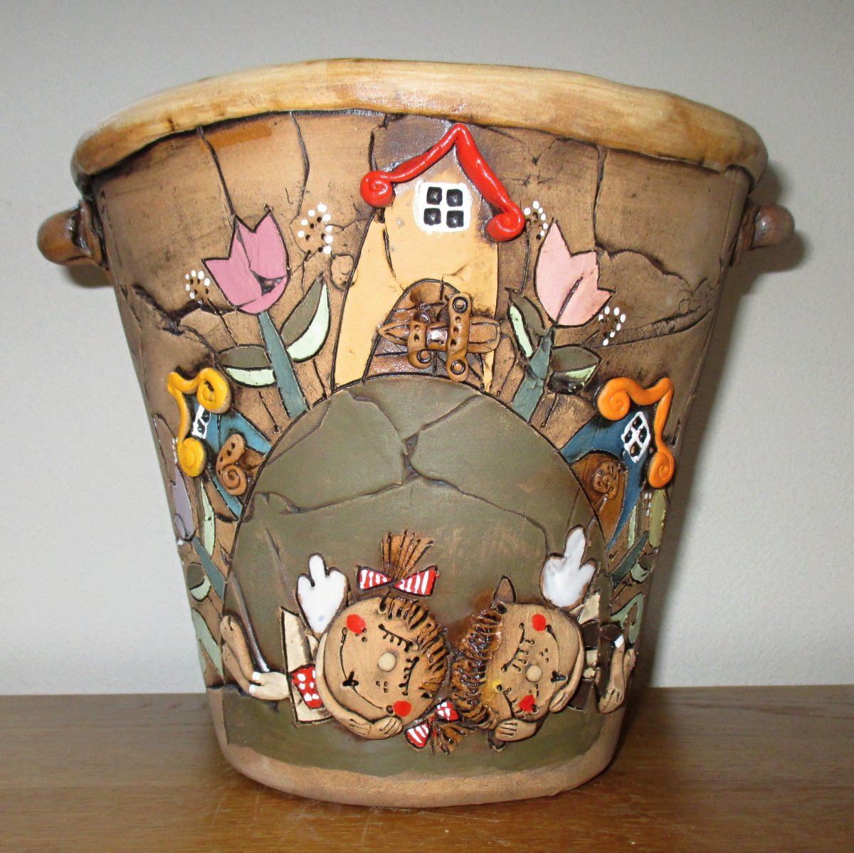 Obal na květináč - Domečeky + Andílci