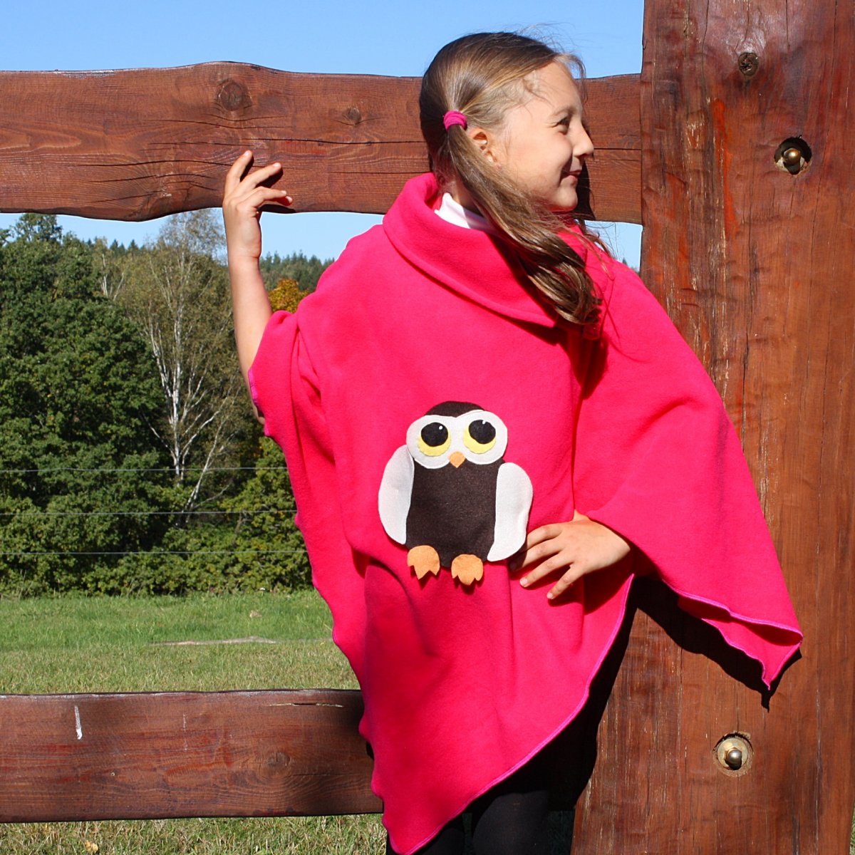 DĚTSKÉ PONČO s hnědou sovičkou - NA MÍRU