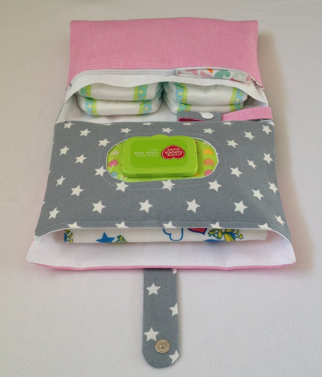 Plenkovník 4 v 1 - růžová a hvězdy, 4 kapsy