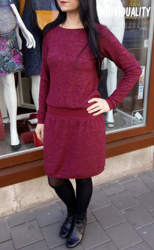 Šaty z pleteniny - vínový melír, velikost M (SLEVA 50%)