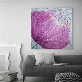 Malovaný  obraz, růžové poupě, abstrakce 