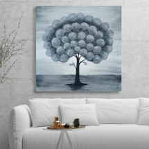Malovaný černobílý obraz, energický strom 