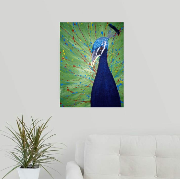Obraz malovaný, abstrakce, Páv 