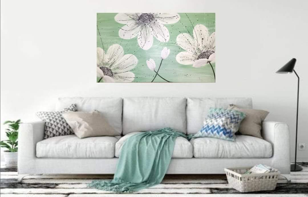 Malovaný obraz, mint květiny 