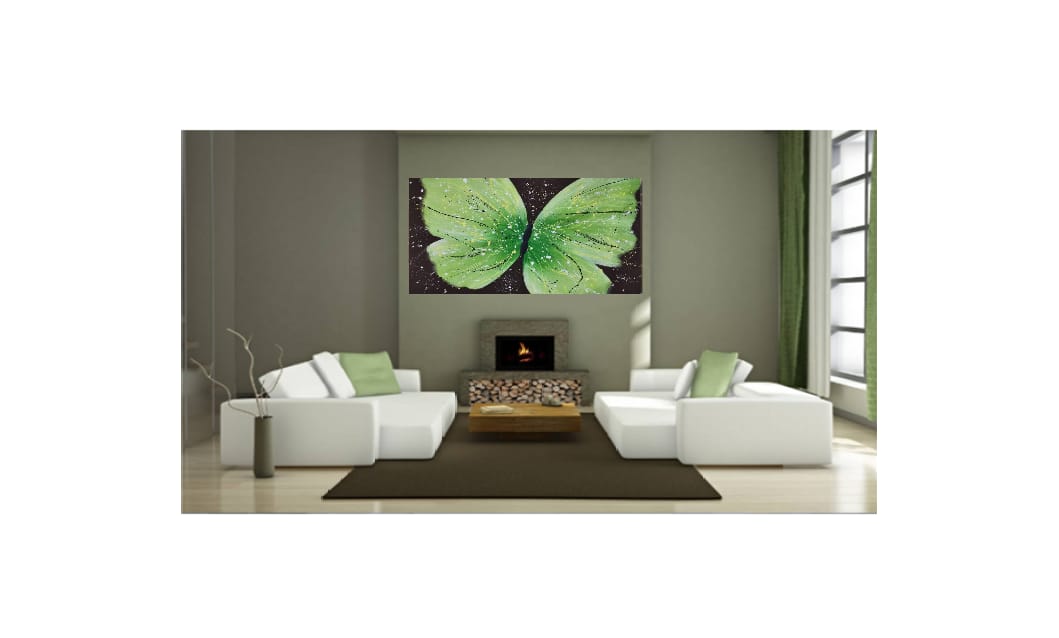 Malovaný obraz, zelený motýl 