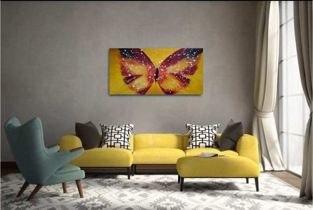Malovaný obraz,  motýl žluťásek 