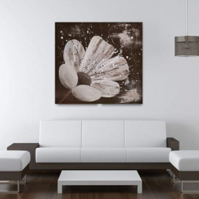 Malovaný hnědobílý obraz, květina 