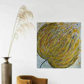 Malovaný  obraz, žluté poupě, abstrakce 