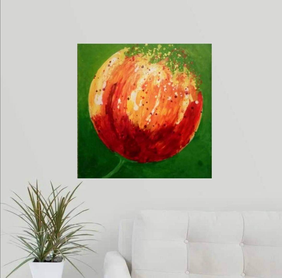 Malovaný  obraz, oranžové poupě, abstrakce 