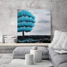 Malovaný černobílý obraz, energický strom tyrkys 