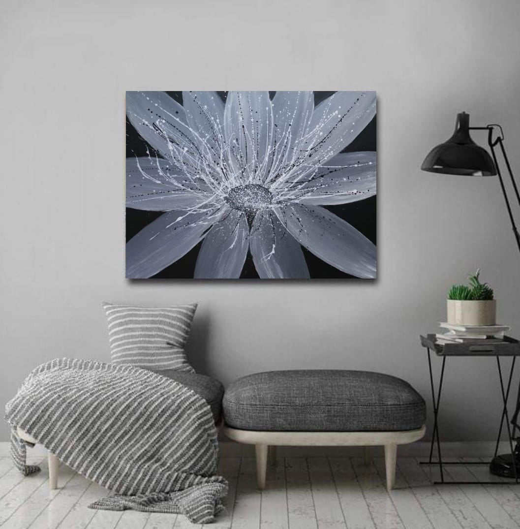 Malovaný  obraz, Černobílá abstrakce, kopretina 