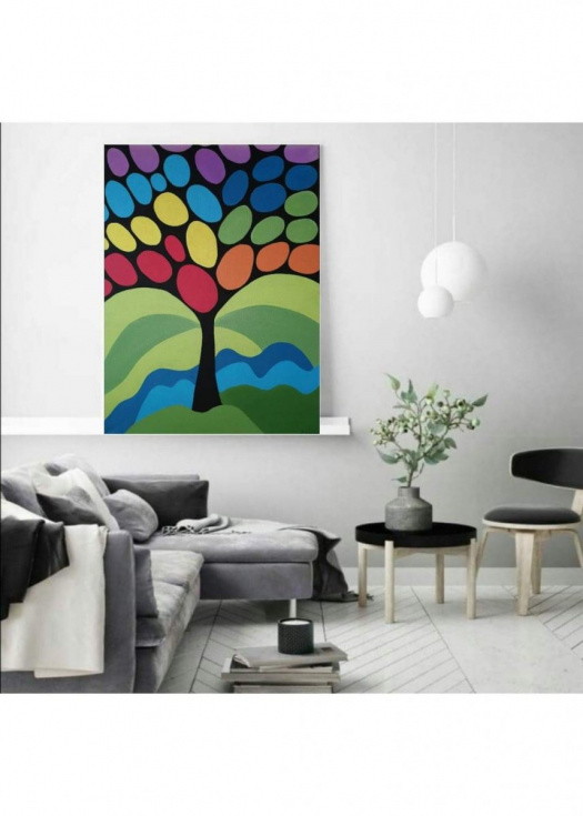 Obraz malovaný, energický strom 