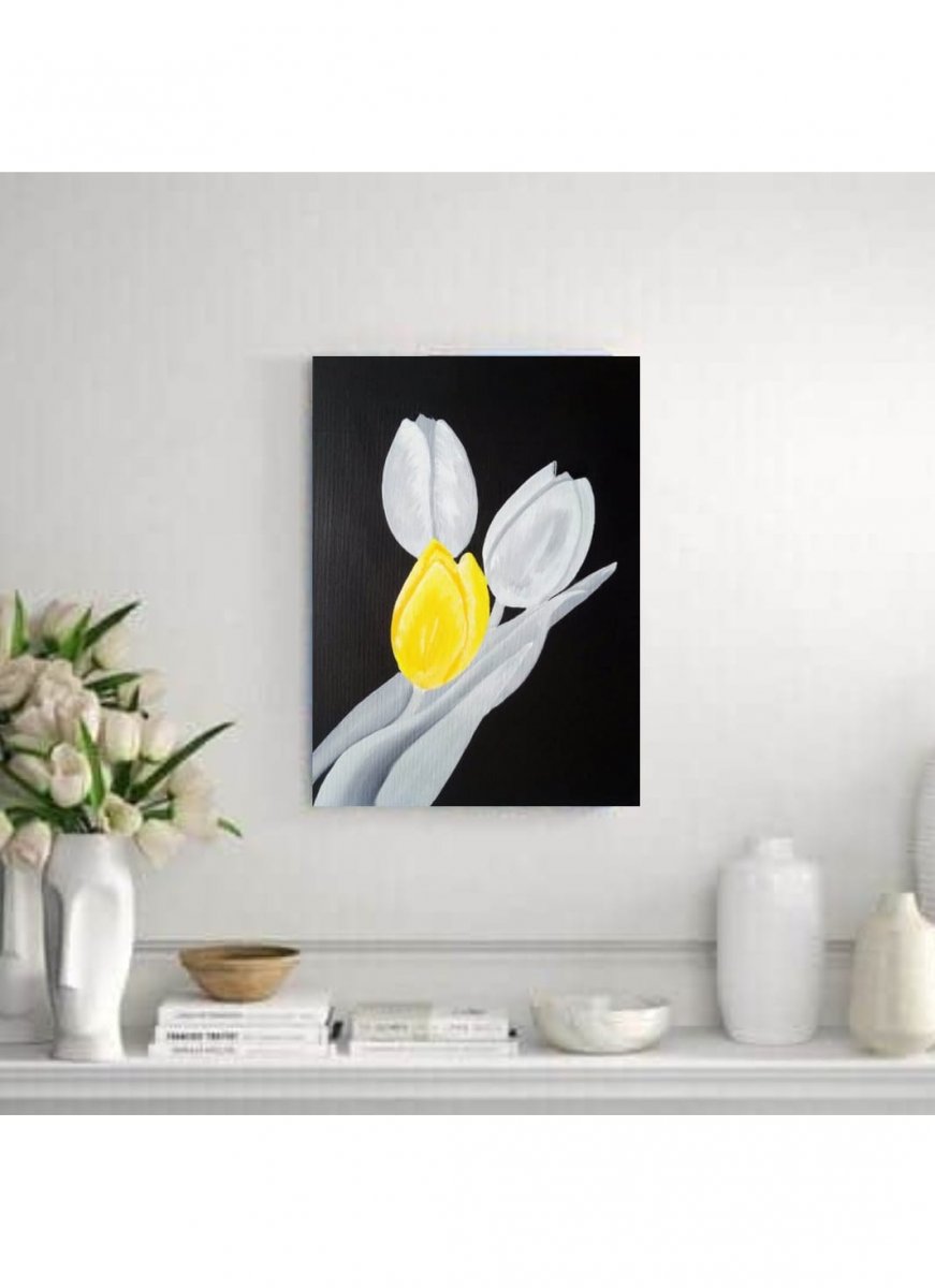 Malovaný obraz, žlutý tulipán 