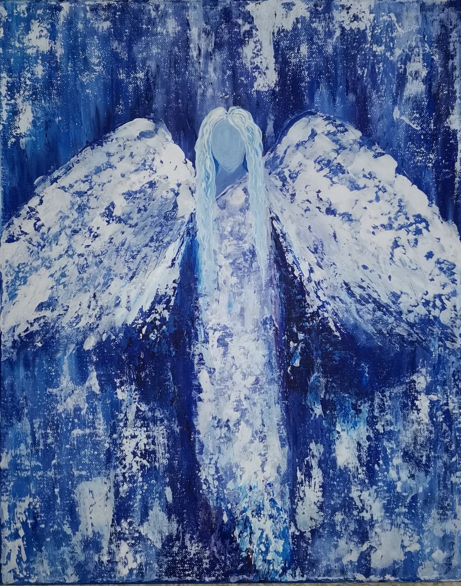 Obraz, modrobílý anděl