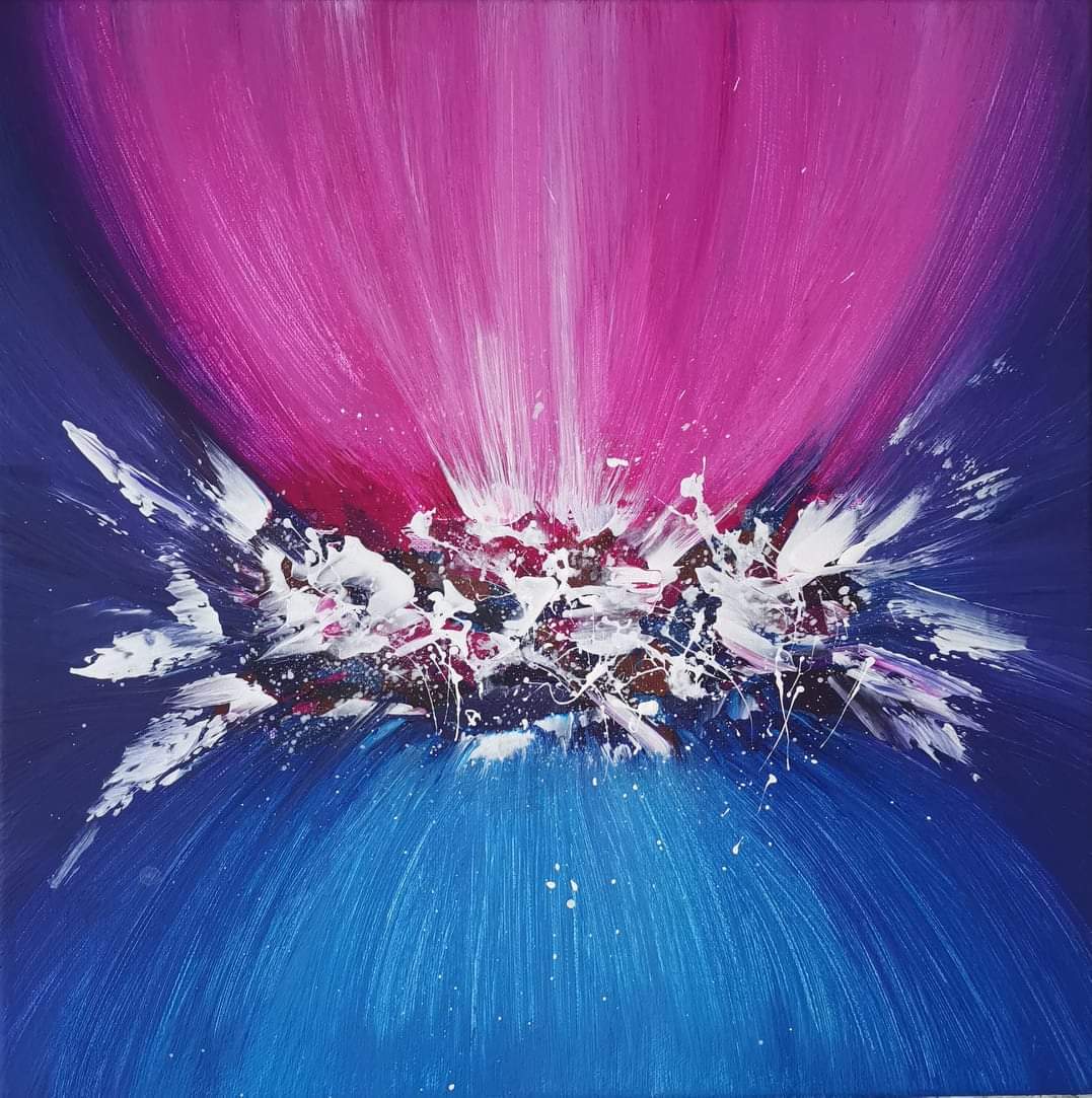 Malovaný obraz, abstrakce růžovo modrá 