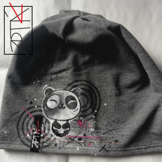 Čepice unisex "panda", tm.šedá