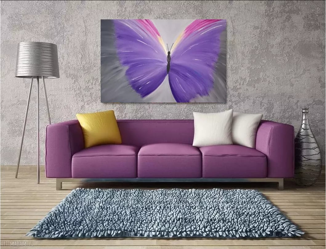 Malovaný obraz, fialový motýl 