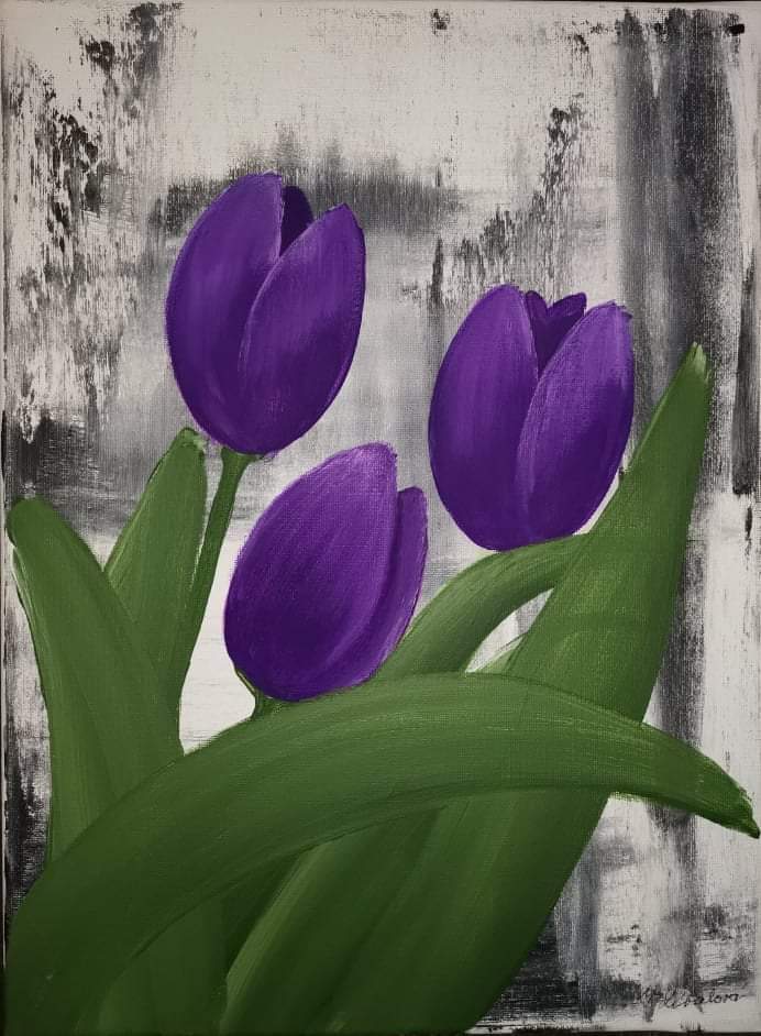 Malovaný obraz, fialové tulipány 