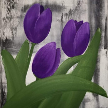 Malovaný obraz, fialové tulipány 