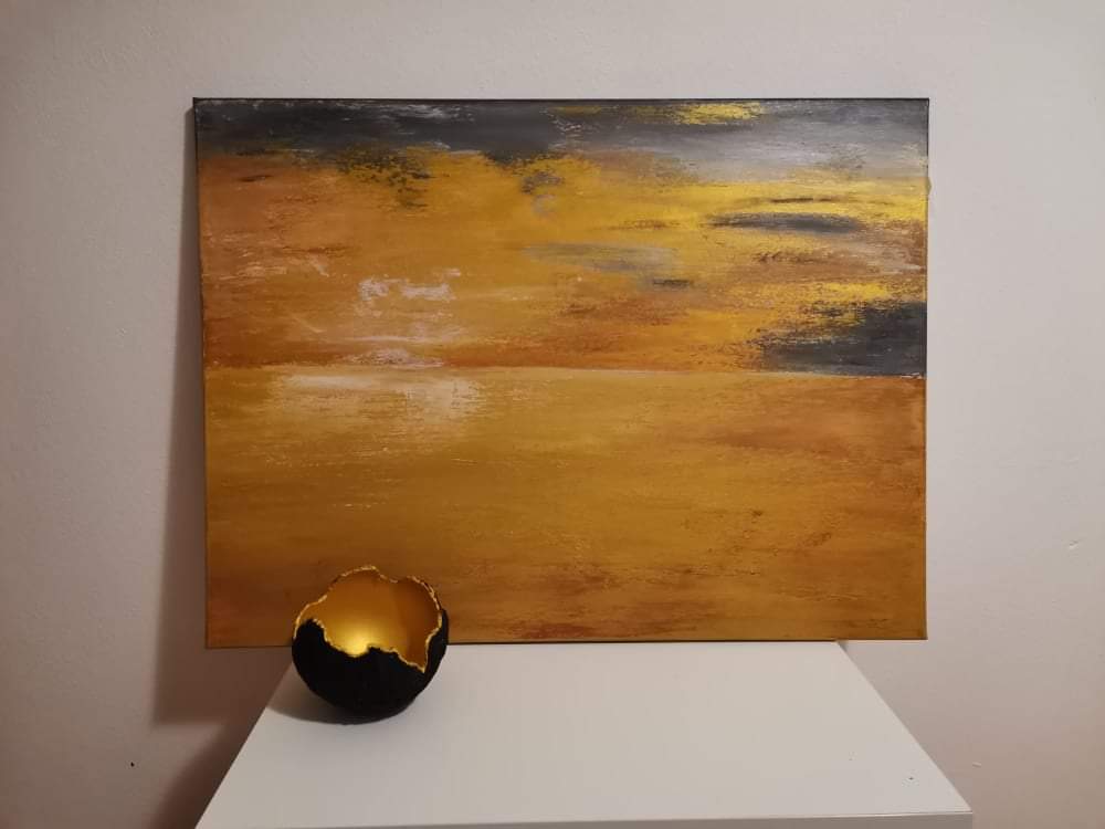 Zlatý energický obraz, abstrakce, Západ slunce. 