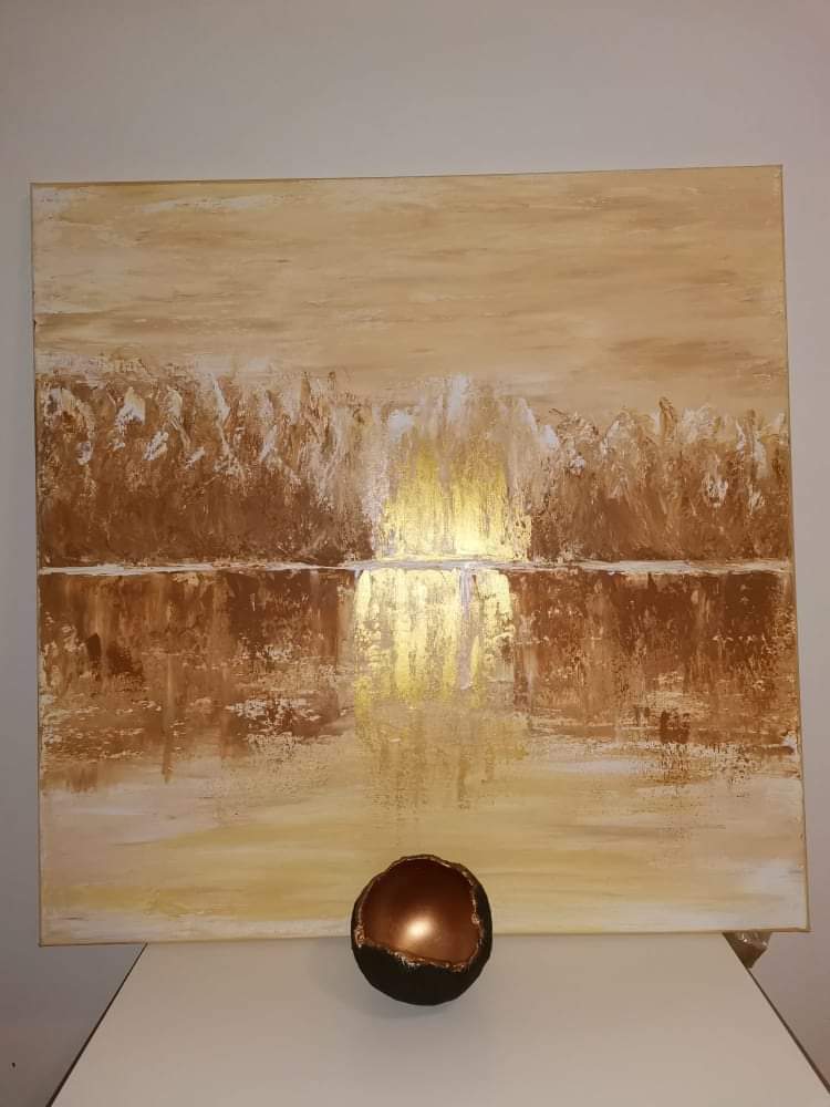 Zlatý energický obraz, abstrakce, podzimní odlesky 