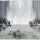 Malovaný stříbrný obraz, abstrakce, vodopád 