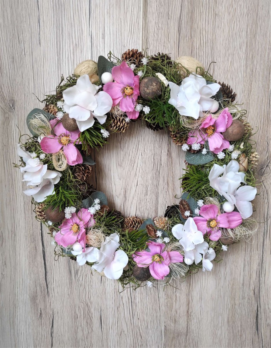 Věnec v růžovobílé