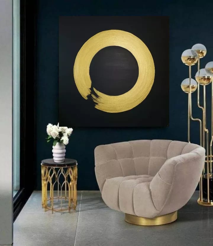 Zlatý energický obraz, abstrakce, kruh 