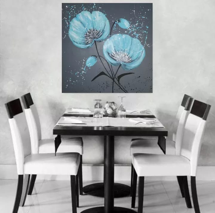 Moderní obraz, tyrkysové květiny 