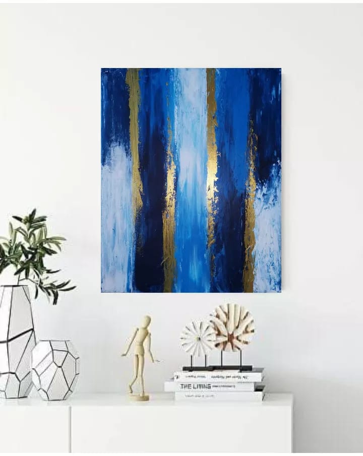 Obraz, moderní zlato modrá abstrakce 